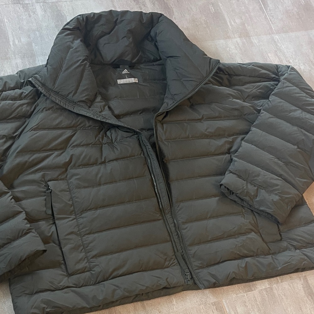 Adidas- Dark Military Green-quilted Jacket- SZ Large - Picture 2 of 11